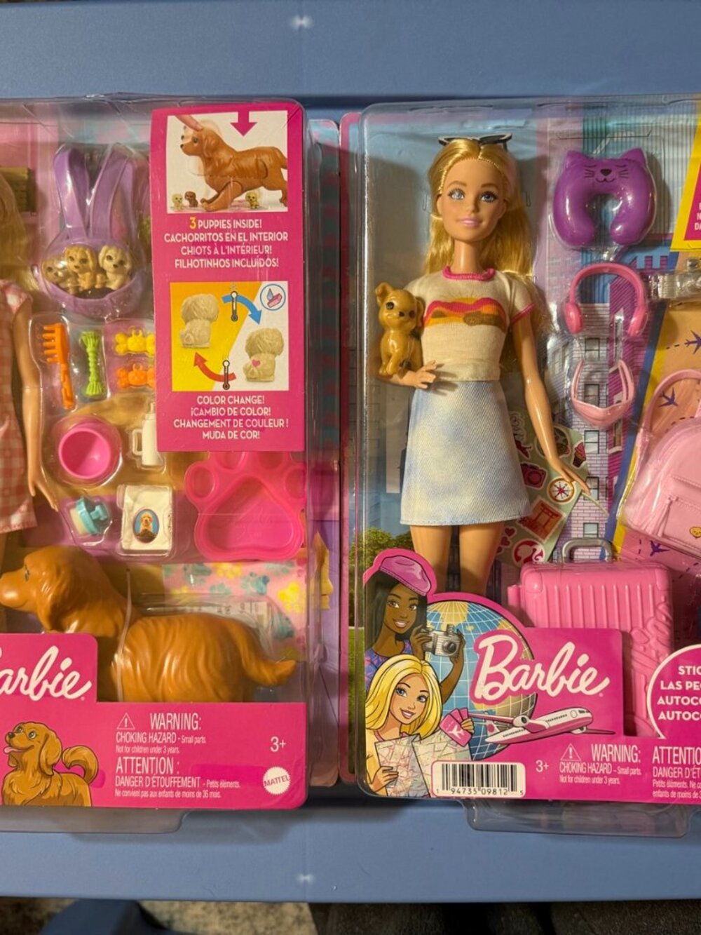 Barbie lot of 3 new dolls with pets and travel accessories